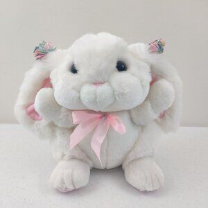 Vintage Kids Of America Plush Pink & White Bunny Rabbit Easter Floral bows